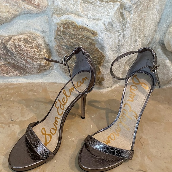 Women’s Sam Edelman Eleanor Silver Stiletto Heels with Ankle Straps 8.5 - Picture 1 of 7